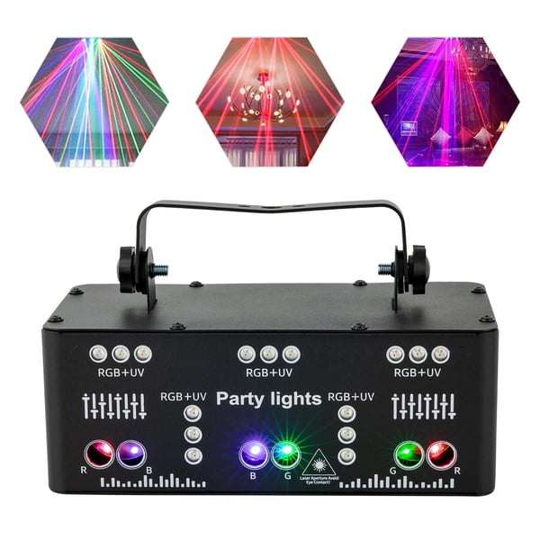 DJ Disco Light, efektispotti/bilevalo, 21 RGB-LED, ääniohjaus, strobo, auto & DMX, laseri, musta