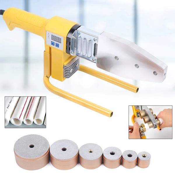 Muoviputkihitsain - Hylsyhitsauslaite PPR/PE/PP - Ø20–63 mm - Sulahitsaus - 2,1 kg - 335×120×135 mm - Keltainen