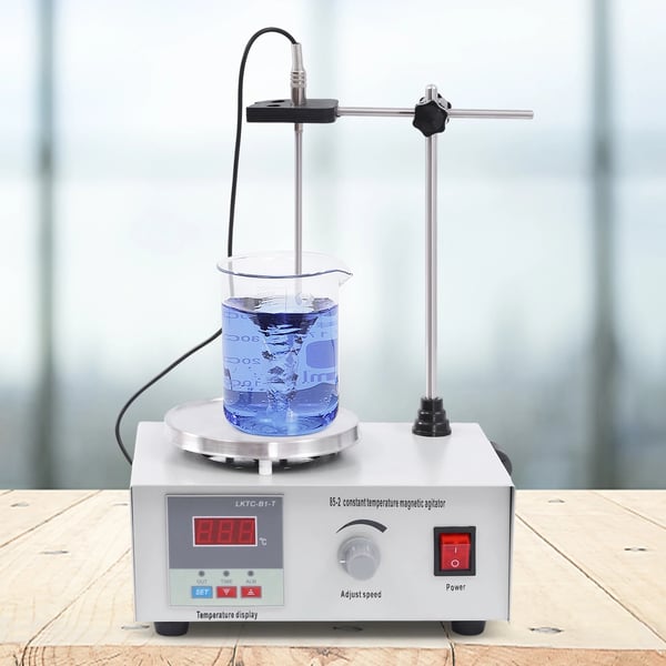 Magnetomrører med varmeplade - 85-2 - 2000 ml Kapacitet - 2000 o/min - Digital temperaturdisplay - Inkl. omrørerstav - Rustfrit stål - Sølv