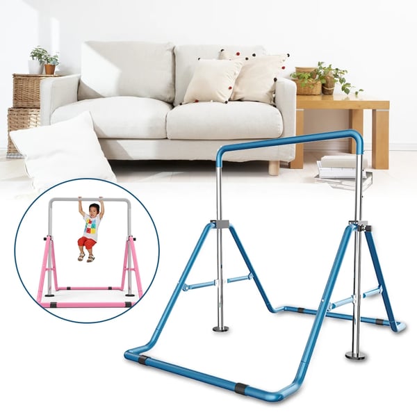 Gymnastikbar til børn - Horisontal træningsstang - Justerbar højde - Til indendørs/hjemme - Stål + PE - Blå