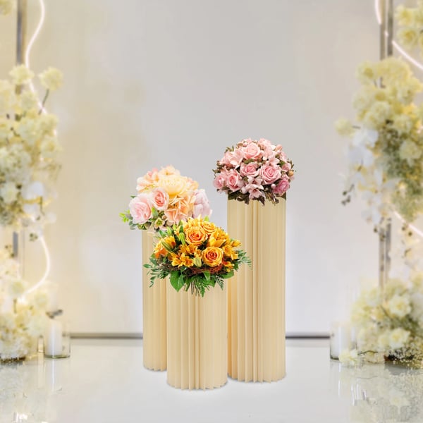 Bryllupsdekoration Cylindersøjler - Sammenklappelige Kartonstativer - 3 Stk. 60/80/100 cm - Til Blomsterstander & Dessertbord - Mælkehvid
