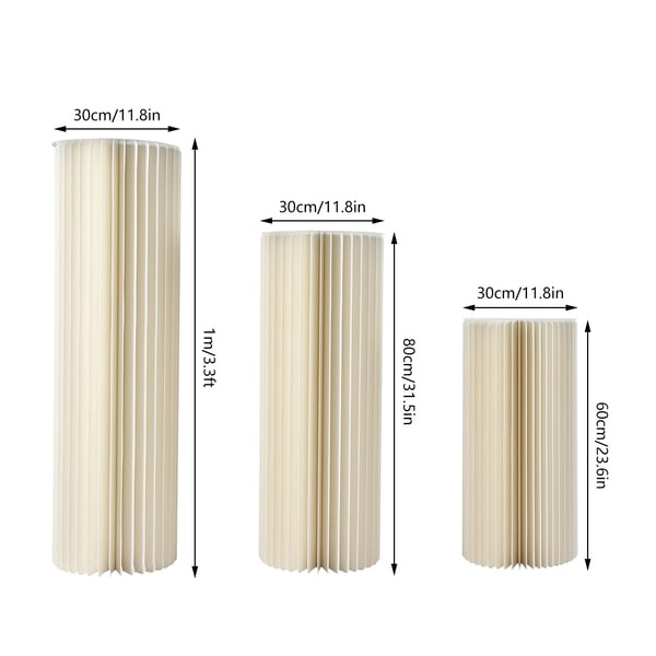 Bryllupsdekoration Cylindersøjler - Sammenklappelige Kartonstativer - 3 Stk. 60/80/100 cm - Til Blomsterstander & Dessertbord - Mælkehvid
