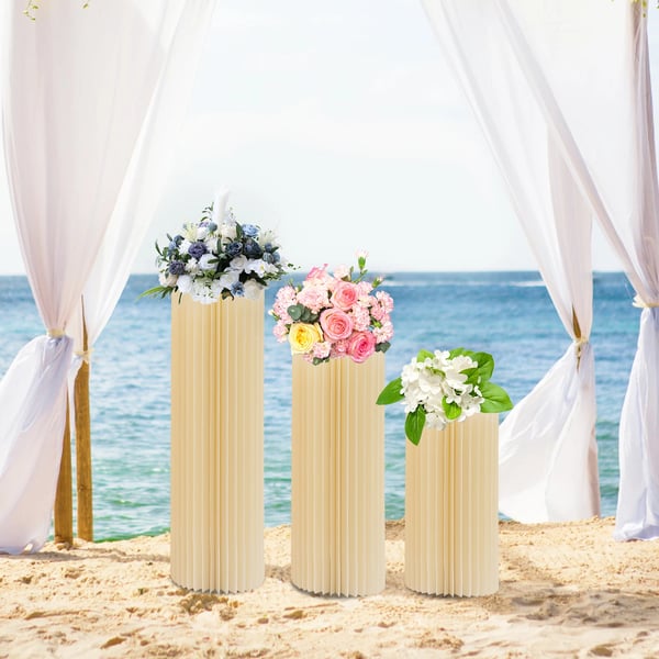 Bryllupsdekoration Cylindersøjler - Sammenklappelige Kartonstativer - 3 Stk. 60/80/100 cm - Til Blomsterstander & Dessertbord - Mælkehvid