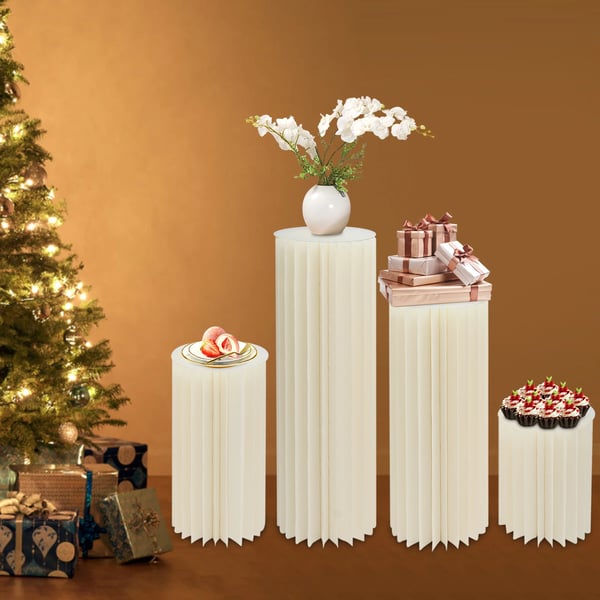 Bryllupsdekoration Cylindersøjler - Sammenklappelige Kartonstativer - 3 Stk. 60/80/100 cm - Til Blomsterstander & Dessertbord - Mælkehvid