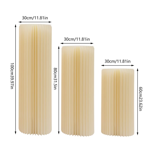 Bryllupsdekoration Cylindersøjler - Sammenklappelige Kartonstativer - 3 Stk. 60/80/100 cm - Til Blomsterstander & Dessertbord - Mælkehvid