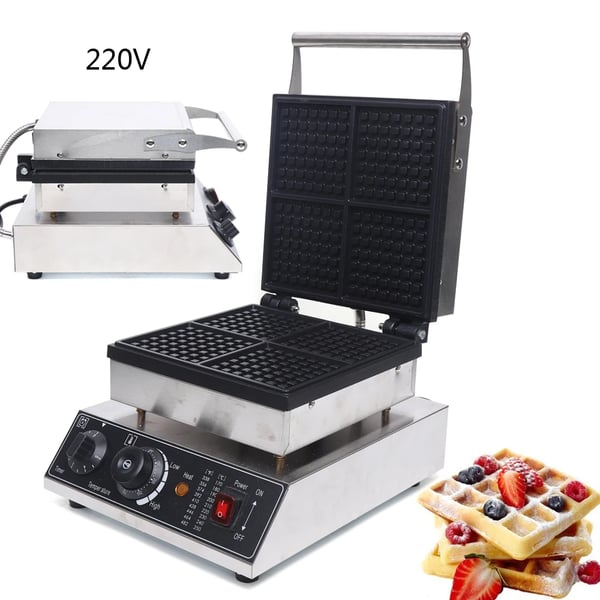 Vaffeljern - Professionelt - 4 forme - Firkantet - Slip-let - 1750 W - 220 V - Trykstøbt aluminium - Sølv