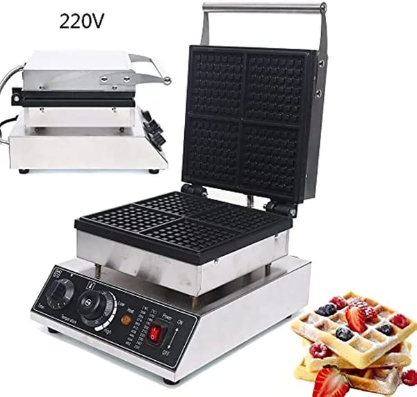 Vaffeljern - Professionelt - 4 forme - Firkantet - Slip-let - 1750 W - 220 V - Trykstøbt aluminium - Sølv