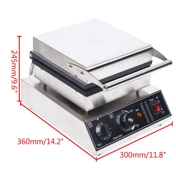 Vaffeljern - Professionelt - 4 forme - Firkantet - Slip-let - 1750 W - 220 V - Trykstøbt aluminium - Sølv