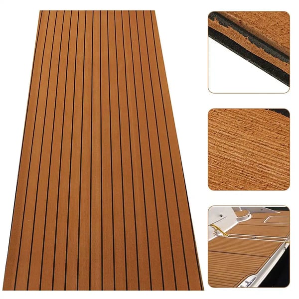 Båd dæksmåtte - EVA teak-look - Selvklæbende - Skummåtte 2400×900×5 mm - Rød