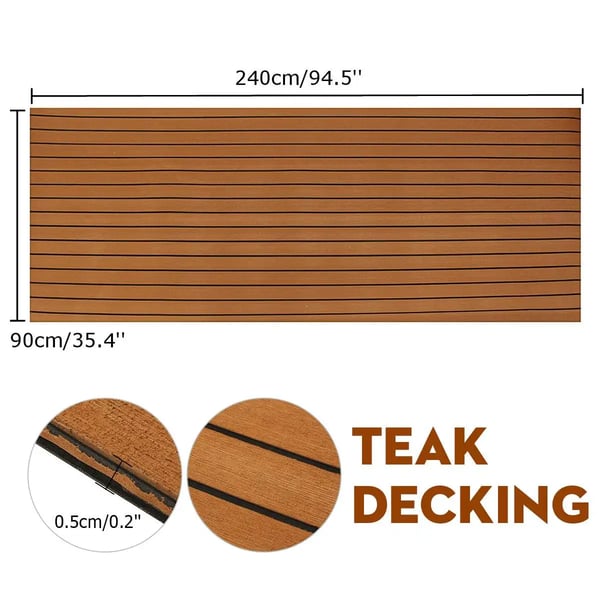 Båd dæksmåtte - EVA teak-look - Selvklæbende - Skummåtte 2400×900×5 mm - Rød
