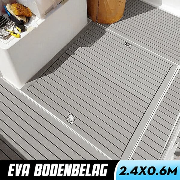 EVA-skum båddæksmåtte - Marinegulv - Selvklæbende - 240x60 cm - 5 mm - Teaklook - Grå