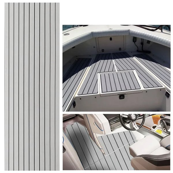 EVA-skum båddæksmåtte - Marinegulv - Selvklæbende - 240x60 cm - 5 mm - Teaklook - Grå