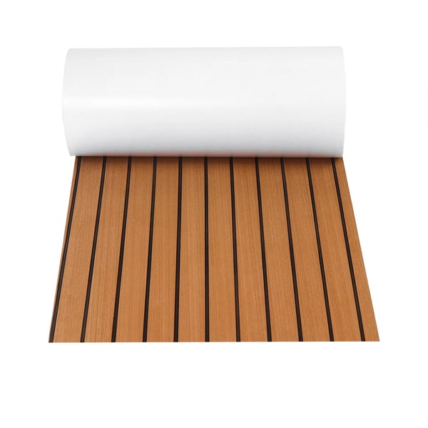 Teak-look Båtdäck - EVA-skum Däckmatta - Självhäftande - 240x60 cm - 6 mm Tjocklek - Brun