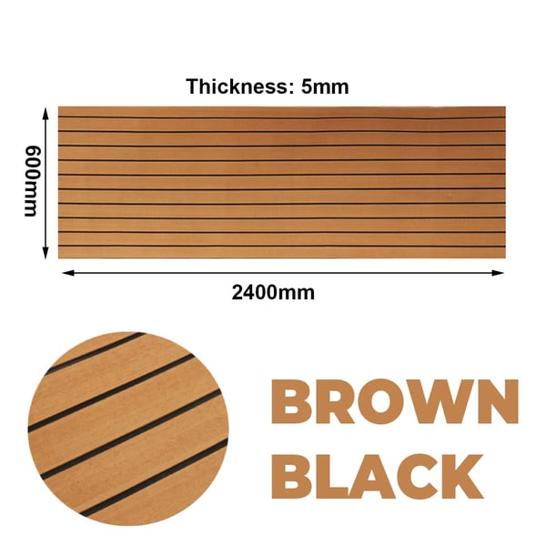 Teak-look Båtdäck - EVA-skum Däckmatta - Självhäftande - 240x60 cm - 6 mm Tjocklek - Brun