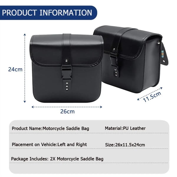 Motorcykel Sadeltasker - Sidetasker - Vandtæt - PU-læder - Universal Pasform - 26 x 24 x 11 cm - 1 Par - Værktøjsopbevaring