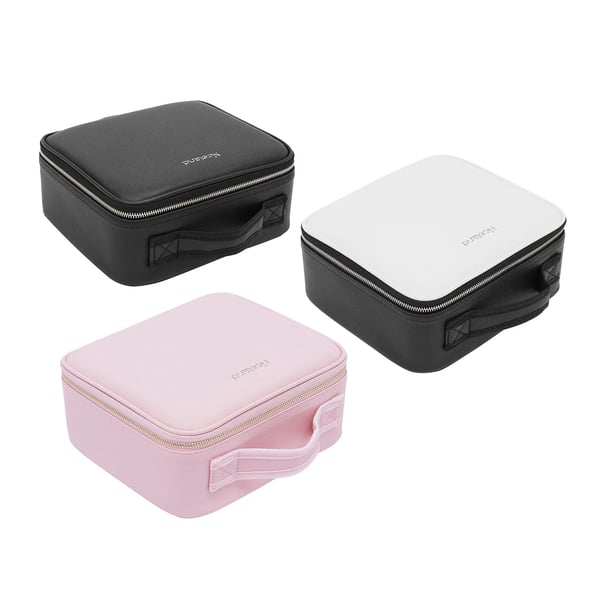 Rejse-makeuptaske, makeup-organizer str. S med LED-spejl, 3 lysfarver og justerbar lysstyrke, sort