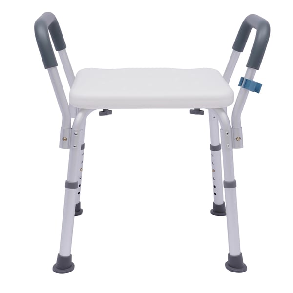Suihkutuoli - Korkeussäädettävä kylpytuoli - Korkeus 37–49 cm - Kantavuus 150 kg - Käsinojat - Alumiinirunko, HDPE-istuin - Vapaasti seisova