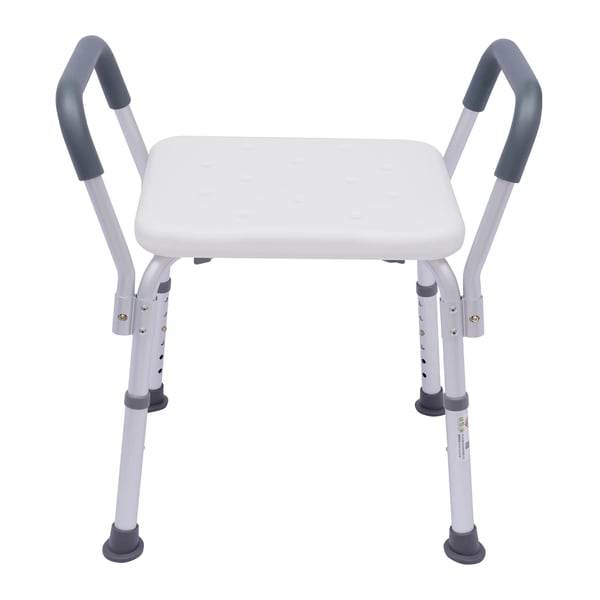 Suihkutuoli - Korkeussäädettävä kylpytuoli - Korkeus 37–49 cm - Kantavuus 150 kg - Käsinojat - Alumiinirunko, HDPE-istuin - Vapaasti seisova