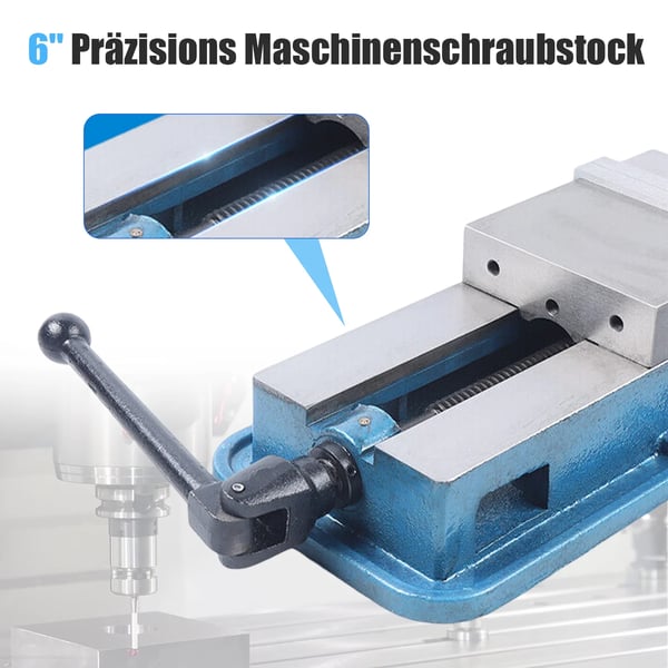 Fræseskruestik - 160 mm maskinskruestik - Præcisionsspænding - Låsende design - Bordmontering - Til CNC/boring - Blå