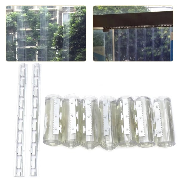 Transparent PVC dørforhæng, strimmelgardin 1 x 2 m, 7-pak, med maljer