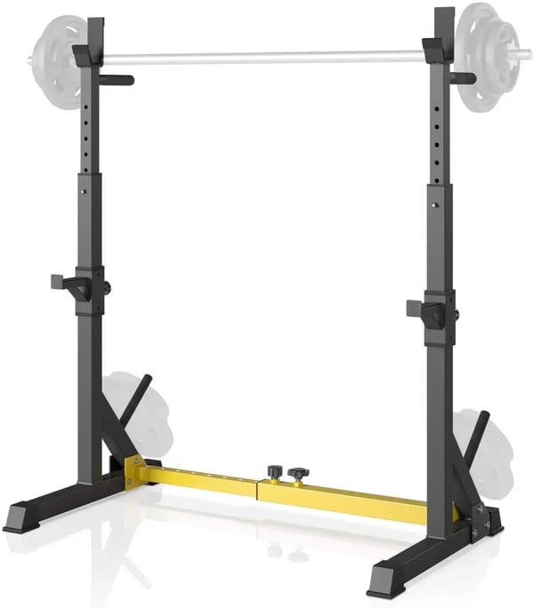 Justerbart vægtstangsstativ - Squat Rack/Bænkpresstativ - Maks belastning 250 kg - Multifunktion - Titanstål - Til hjemmefitness - Gul