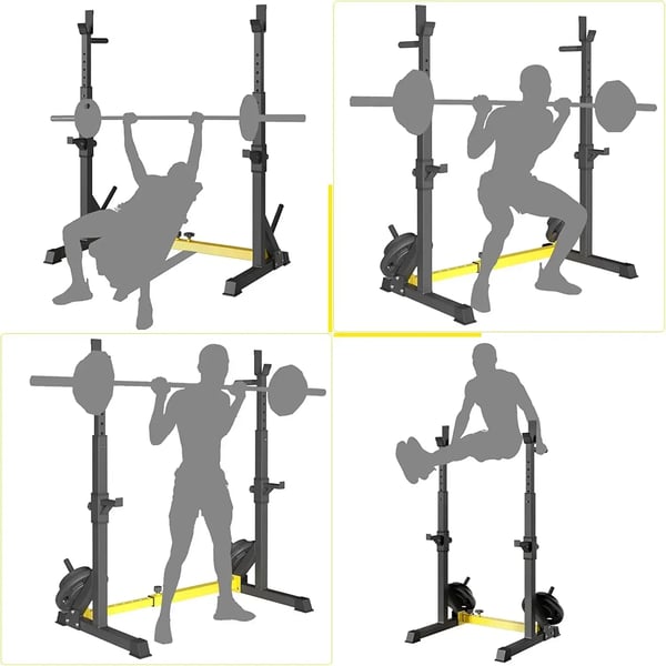 Justerbart vægtstangsstativ - Squat Rack/Bænkpresstativ - Maks belastning 250 kg - Multifunktion - Titanstål - Til hjemmefitness - Gul