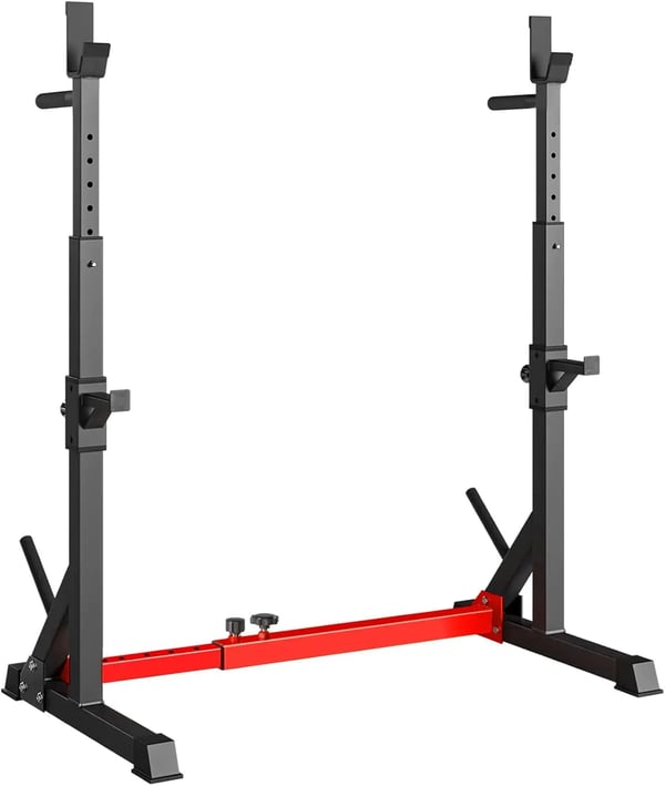Justerbart Squat Rack - Vægtstangsstativ - Multifunktion - Bænkpresstativ - Max 250 kg - Titanstål - Til Hjemmetræning - Rød