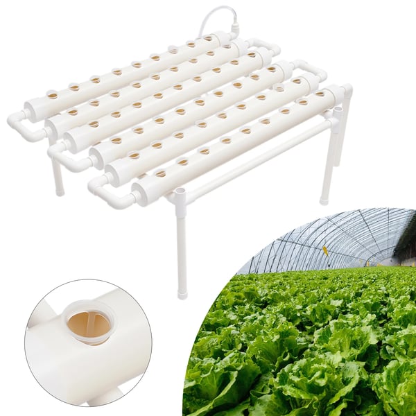 Hydroponiskt odlingskit - 6-rörssystem - 54 odlingsplatser - 1 nivå - PVC - Komplett set - Vit