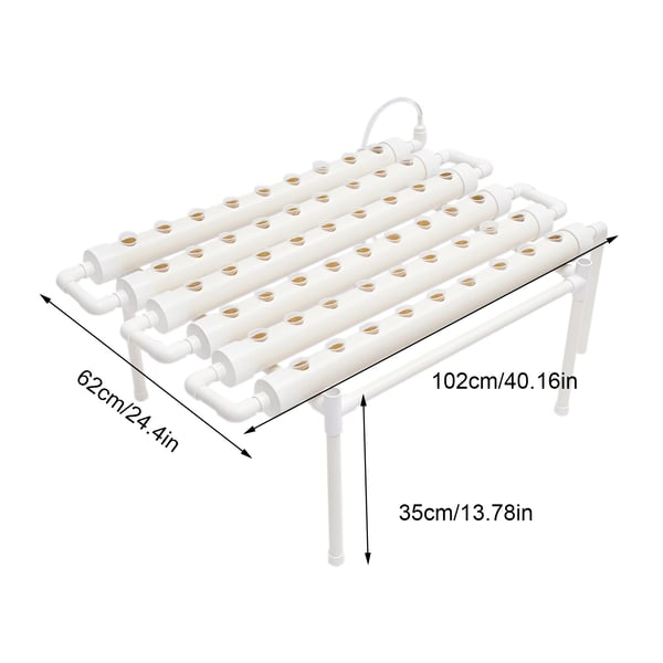 Hydroponiskt odlingskit - 6-rörssystem - 54 odlingsplatser - 1 nivå - PVC - Komplett set - Vit