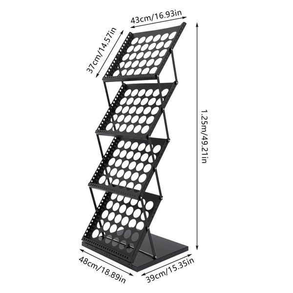 Brochure- og magasinstander - Gulvstående Display - Sammenklappelig - 4 Niveauer - A3 - Gitterdesign - Jern - Sort