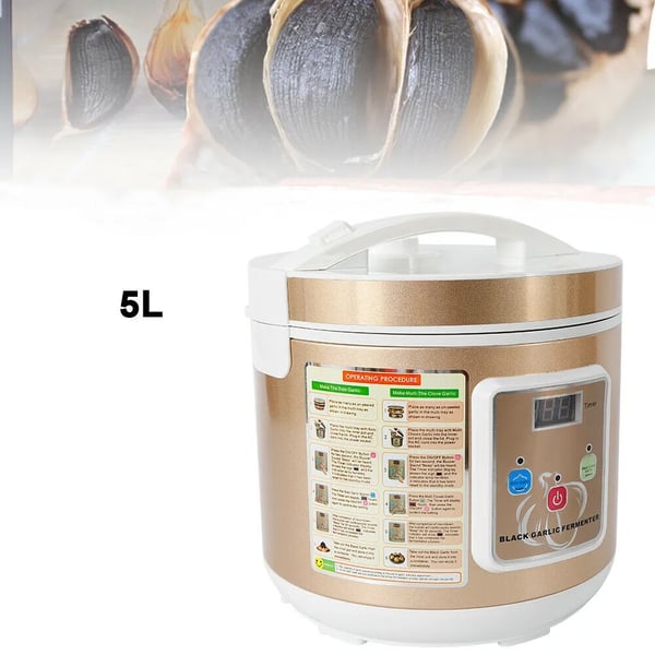 Fermenter til sort hvidløg - Fuldautomatisk - Kapacitet 5 l - Effekt 90 W - Gæring 12–15 dage - Temperatur 30–85 °C - Slip-let belægning - Guld