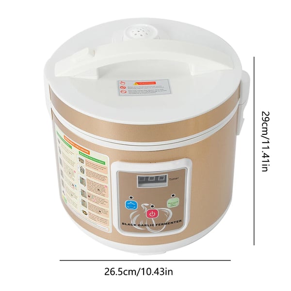 Fermenter til sort hvidløg - Fuldautomatisk - Kapacitet 5 l - Effekt 90 W - Gæring 12–15 dage - Temperatur 30–85 °C - Slip-let belægning - Guld