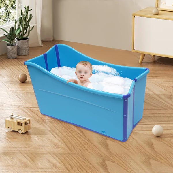 Bærbart foldbart badekar - Fritstående badekar - 87×46×56,5 cm - Højde op til 1,6 m - Max 90 kg - Installationsfri - Afløbsslange 1,1 m - Blå