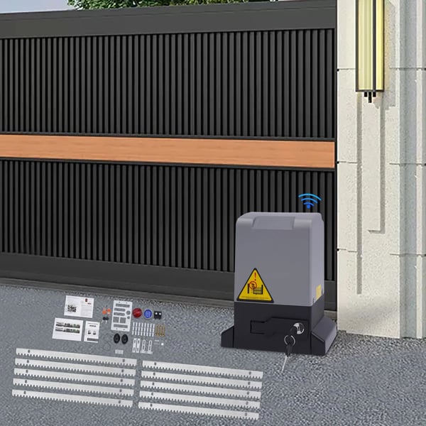 Elektrisk skydeportsåbner - Portmotor - Automatisk - 220V - Sikkerhedssæt - Skinne 6 m - Lysegrå