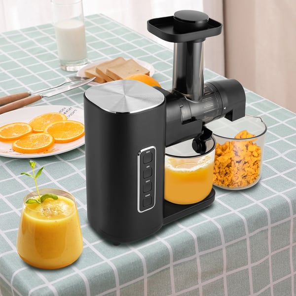 Slow Juicer Kylmäpuristin - Sähköinen mehupuristin - Suuri kapasiteetti - Säädettävä nopeus - Liukuestojalat - Helppo puhdistaa - Musta