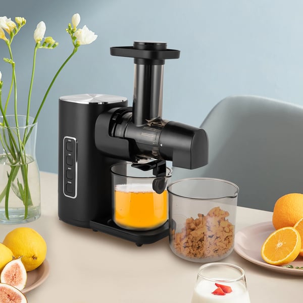 Slow Juicer Kylmäpuristin - Sähköinen mehupuristin - Suuri kapasiteetti - Säädettävä nopeus - Liukuestojalat - Helppo puhdistaa - Musta