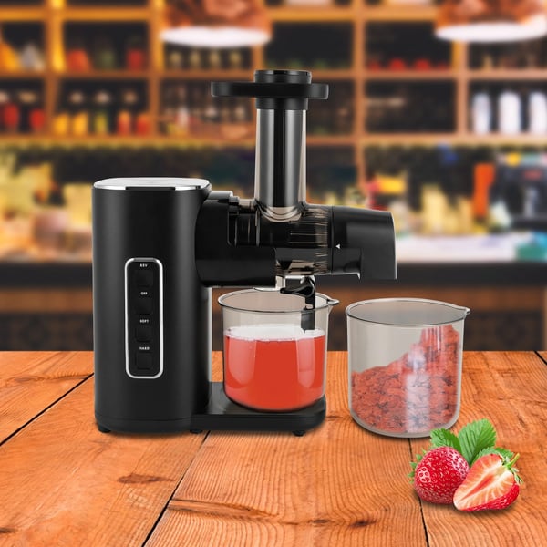 Slow Juicer Kylmäpuristin - Sähköinen mehupuristin - Suuri kapasiteetti - Säädettävä nopeus - Liukuestojalat - Helppo puhdistaa - Musta