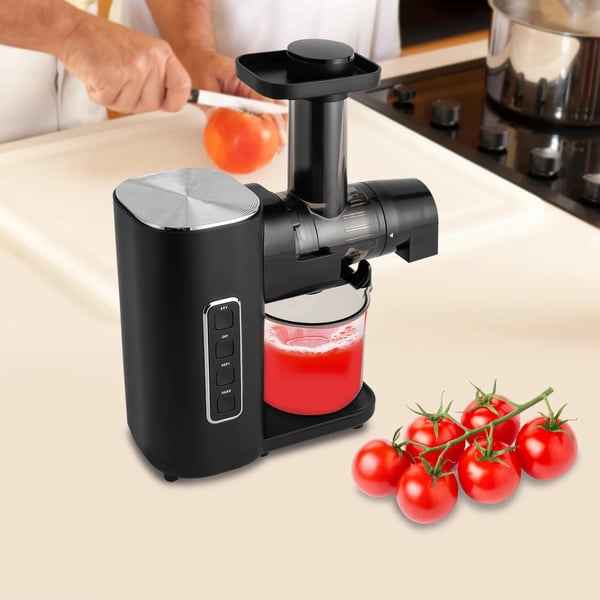 Slow Juicer Kylmäpuristin - Sähköinen mehupuristin - Suuri kapasiteetti - Säädettävä nopeus - Liukuestojalat - Helppo puhdistaa - Musta