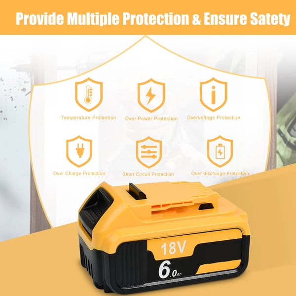 DCB200 batteri, erstatningsbatteri til DeWalt 20V/18V elværktøj, Li-ion 6Ah 6000mAh, grå
