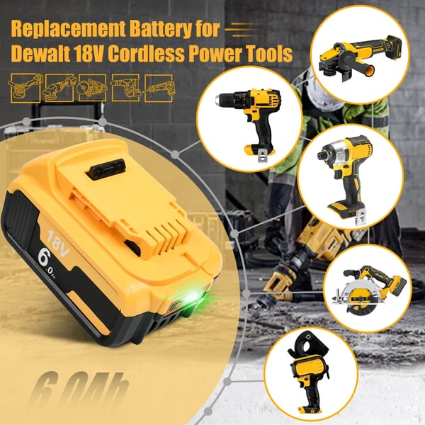 DCB200 batteri, erstatningsbatteri til DeWalt 20V/18V elværktøj, Li-ion 6Ah 6000mAh, grå