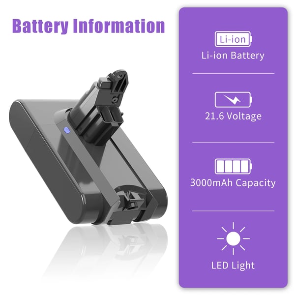 Dyson V6 batteri, erstatningsbatteri 6,0 Ah, kompatibel med SV03 SV05 SV07 SV09 DC62 DC58 DC59 DC61 DC72 DC74, gul, med filter