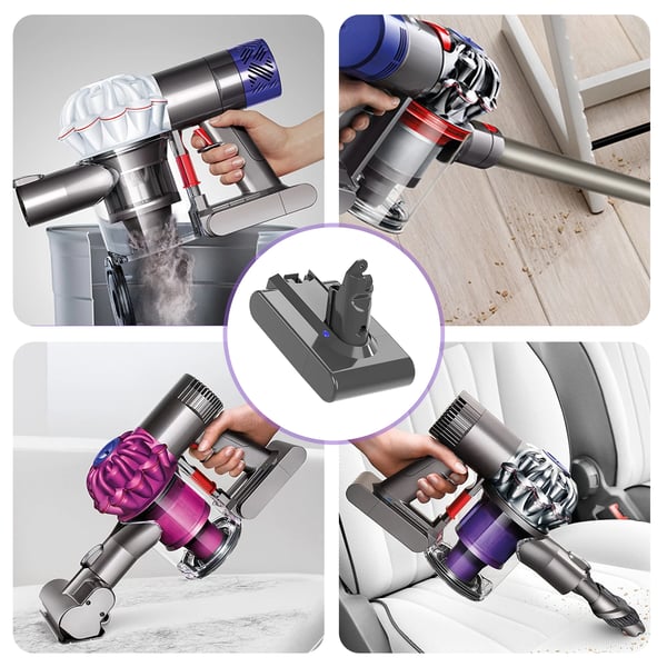 Dyson V6 batteri, erstatningsbatteri 6,0 Ah, kompatibel med SV03 SV05 SV07 SV09 DC62 DC58 DC59 DC61 DC72 DC74, gul, med filter