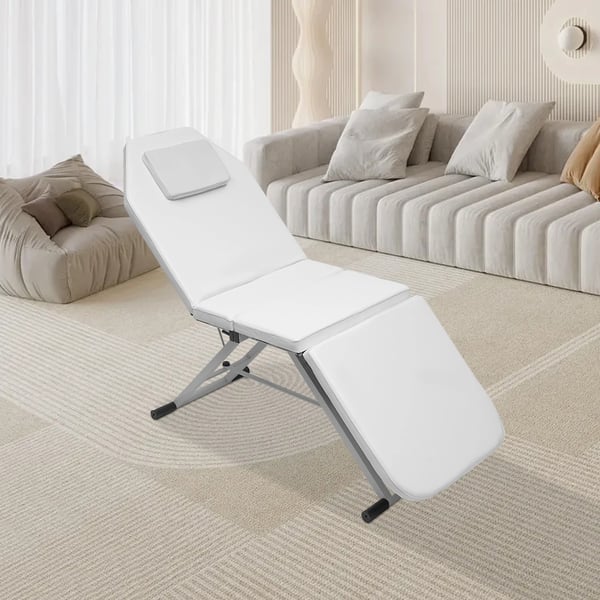 Massagebriks - 3-delt kosmetikbriks - Bærbar - Justerbar - Sammenklappelig med taske - PU-læder - Højelastisk skum - 91×60×26 cm - Hvid