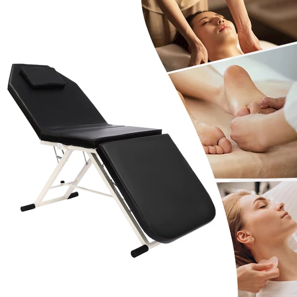 Kosmetikbriks - 3-delt massagebord - Bærbar og sammenklappelig - Justerbar - PU-læder & høj-elastisk skum - Opbevaringstaske - 91×60×26 cm - Sort