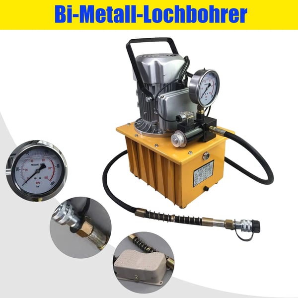 Hydraulikpumpe - Elektrisk Multitrinspumpe - 750 W - 70 MPa/10000 psi - Fodpedal & Magnetventil - 220 V - EU-stik