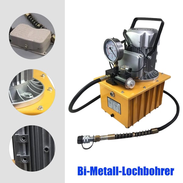 Hydraulikpumpe - Elektrisk Multitrinspumpe - 750 W - 70 MPa/10000 psi - Fodpedal & Magnetventil - 220 V - EU-stik