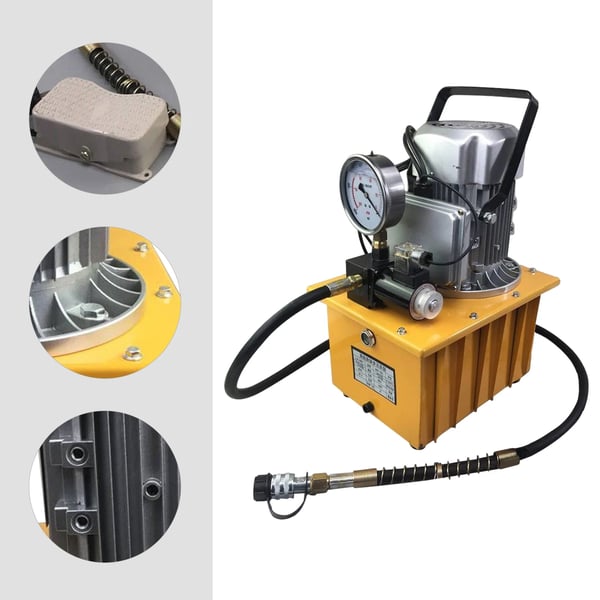 Hydraulikpumpe - Elektrisk Multitrinspumpe - 750 W - 70 MPa/10000 psi - Fodpedal & Magnetventil - 220 V - EU-stik