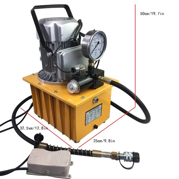 Hydraulikpumpe - Elektrisk Multitrinspumpe - 750 W - 70 MPa/10000 psi - Fodpedal & Magnetventil - 220 V - EU-stik
