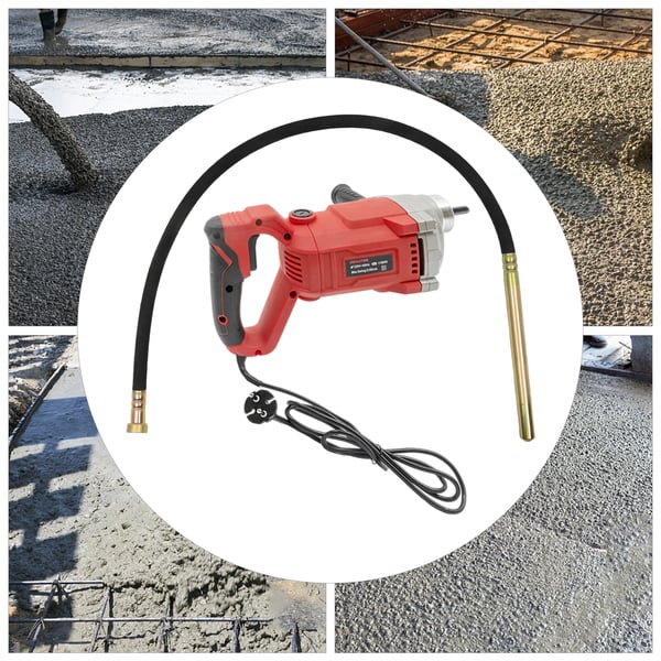 Elektrisk betonvibrator, håndholdt 1100 W, 2 m vibratorslange, 220 V EU-stik, rød