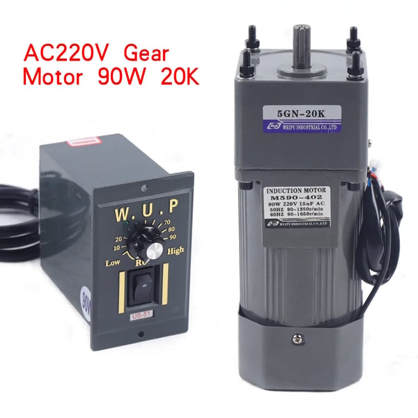 Asynkron AC-växelmotor, enfas reduktionsmotor, 90 W 220 V, med varvtalsregulator, 20K